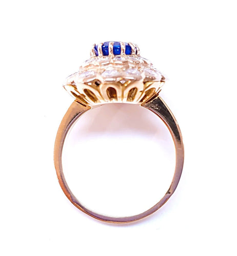 Bague 55 Bague pompadour saphir et diamants 58 Facettes 2-RANG.S