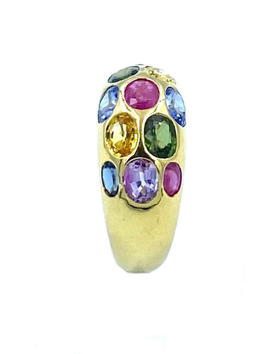 Bague Bague jonc or jaune 18K et saphirs de couleur 58 Facettes