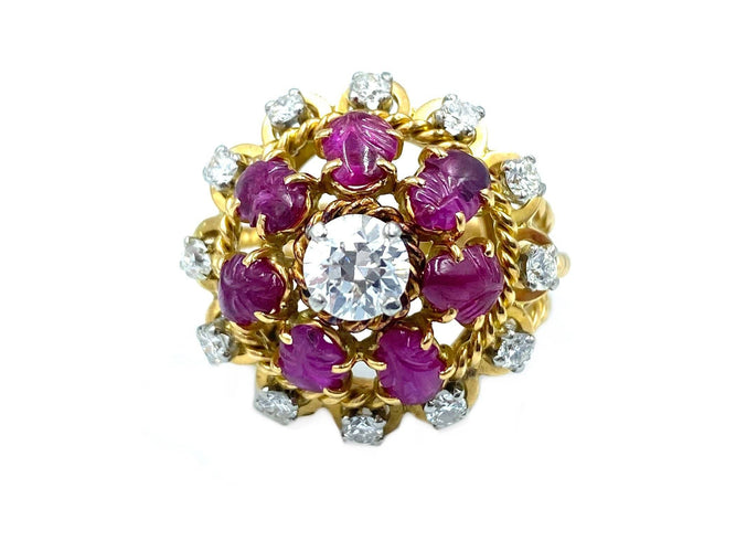 Bague Bague 1960 or jaune diamants et rubis 58 Facettes
