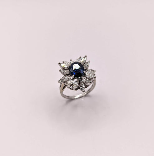 Bague Bague marguerite saphir et diamants navette 58 Facettes