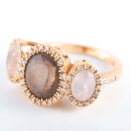 Bague 54 Bague trilogie quartz fumé et pavage diamants 58 Facettes
