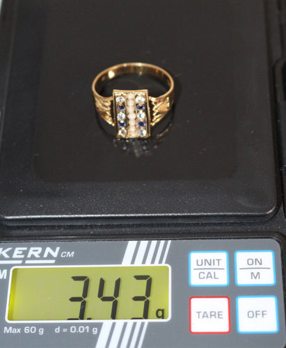 Bague 61 Bague Or Jaune Chaton Rectangulaire Perles Et Pierres 58 Facettes 499