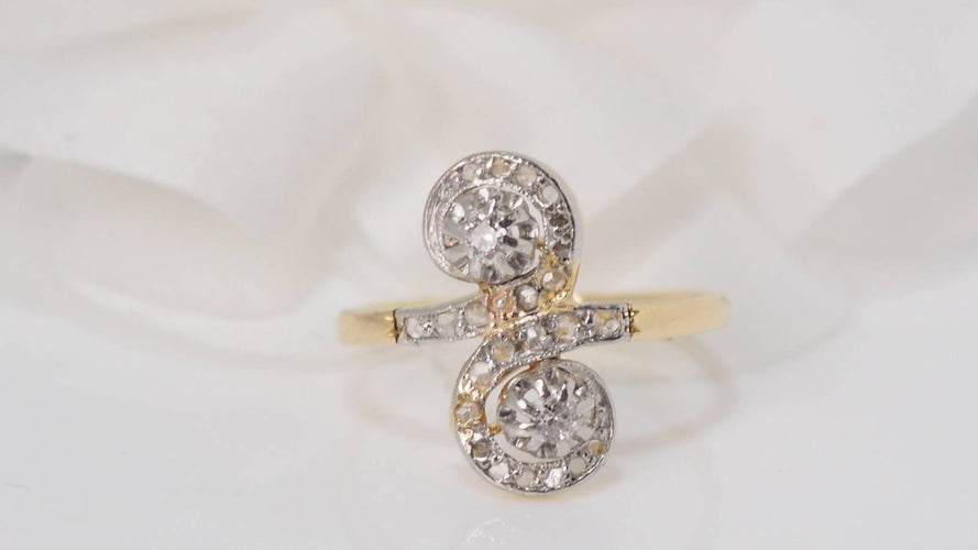 Bague 54.5 Bague Toi et moi en or bicolore et diamants 58 Facettes 31140