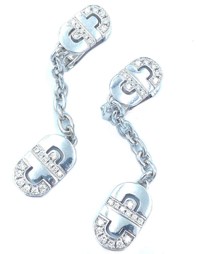 Boucles d'oreilles BVLGARI. Boucles d’oreilles Parentesi or blanc et diamants 58 Facettes
