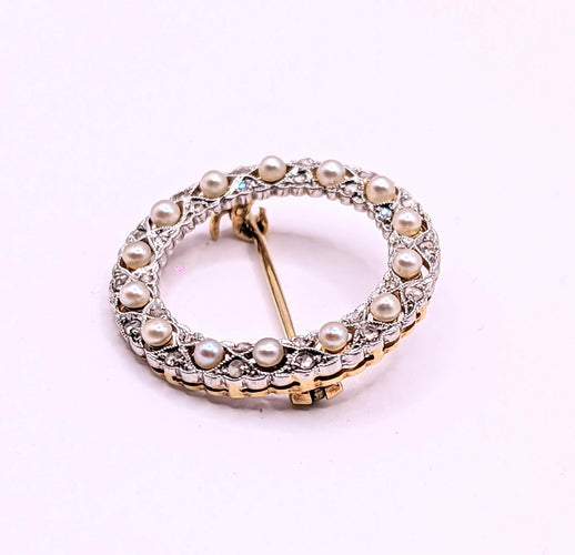 Broche Broche XIXème or perles et diamants 58 Facettes