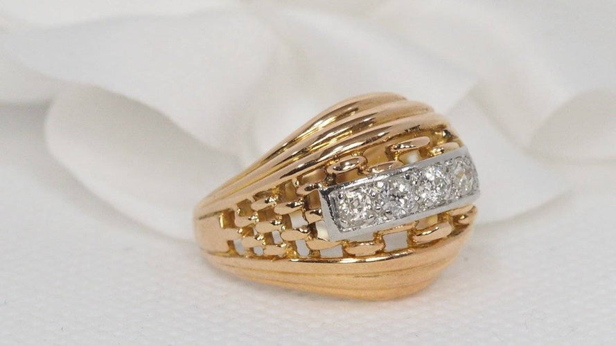 Bague 52 Bague Tank années 40 or jaune et diamants 58 Facettes 28393