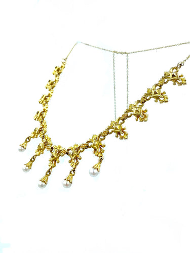 Collier Collier draperie 19ème or jaune et perles 58 Facettes