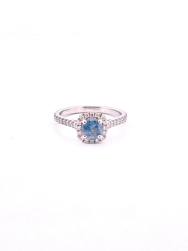 Bague Solitaire en or blanc 18 carats diamants et topaze bleue 58 Facettes