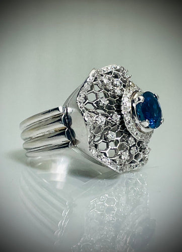 Bague 53 Bague Dentelles Saphir et Diamants 1950 58 Facettes