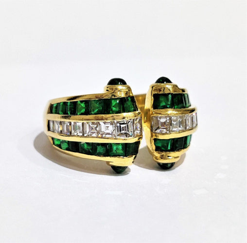 Bague 53 Bague or jaune émeraudes et diamants 58 Facettes 1-803/2