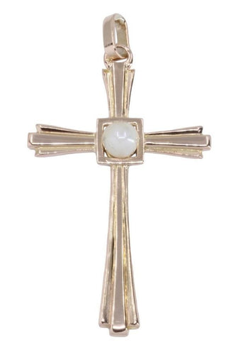 Pendentif Croix ancienne en or jaune, perle 58 Facettes 061481
