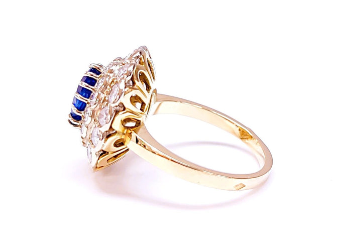 Bague 55 Bague pompadour saphir et diamants 58 Facettes 2-RANG.S