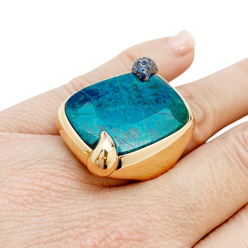 Bague 53 Bague Pomellato, "Le grand bleu", en or rose, chrysocolle et saphirs. 58 Facettes 30878