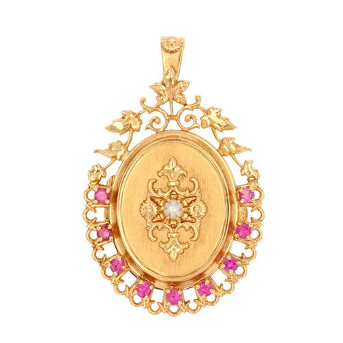Pendentif Médaillon ancien en or rose perle et rubis 58 Facettes 19-060