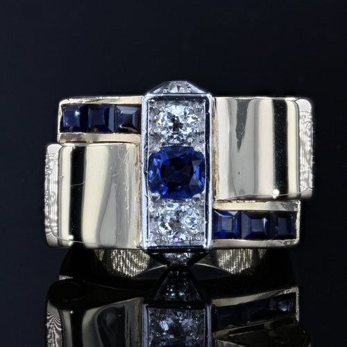 Bague 47 Bague tank saphir diamants noeud 58 Facettes 21-756