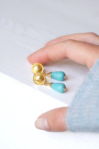 Boucles d'oreilles Boucles d'oreilles or et goutte de turquoise 58 Facettes