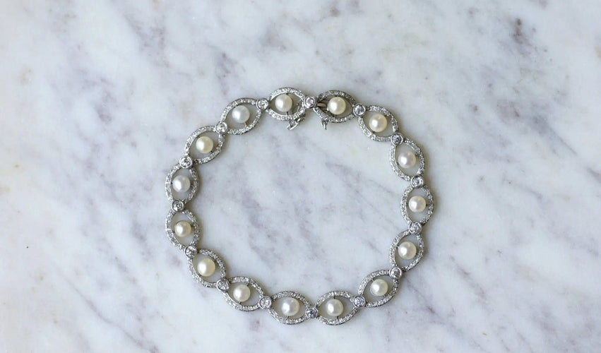 Bracelet Bracelet Art Deco platine, diamants, et perles 58 Facettes