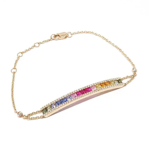 Bracelet Bracelet barrette saphirs multicolores diamants or rose 58 Facettes