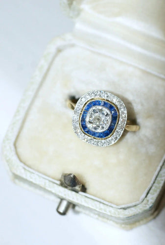 Bague 53 Bague Art Déco Or jaune Platine Diamants Saphirs 58 Facettes