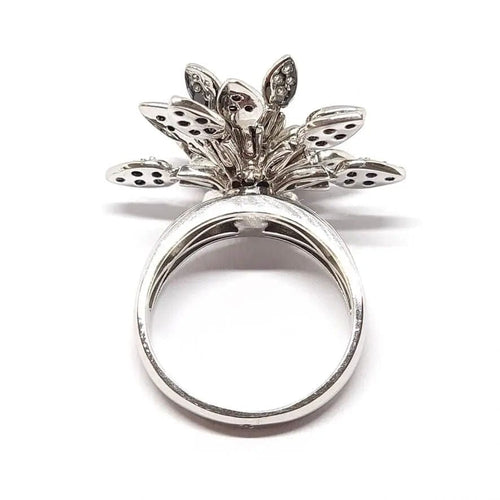 Bague Bague fleur articulée diamants blanc & noir or blanc 58 Facettes