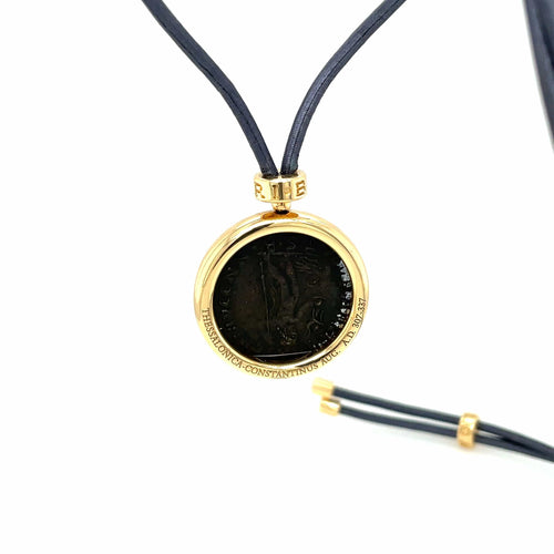 Pendentif Collier pendentif Bulgari Monete Constantinus Coin dentelle noire en or jaune 58 Facettes