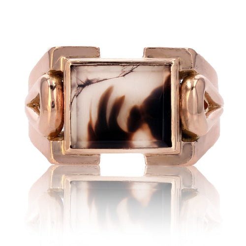 Bague 60 Chevalière ancienne agate naturelle et or 58 Facettes 23-127