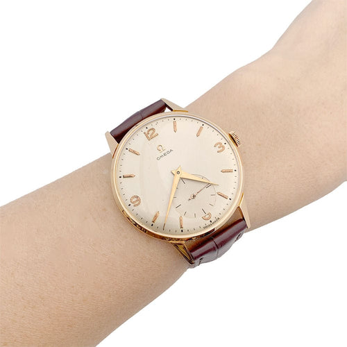 Montre Montre Omega,"Jumbo", or rose, cuir. 58 Facettes 33572