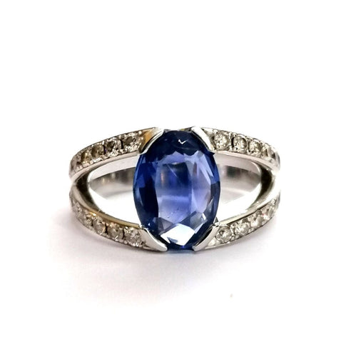 Bague 53 Bague Or blanc Saphir Ceylan Diamants 58 Facettes 3780