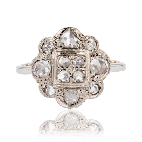 Bague 53 Bague ancienne diamants taillés en rose festonnée 58 Facettes 22-513