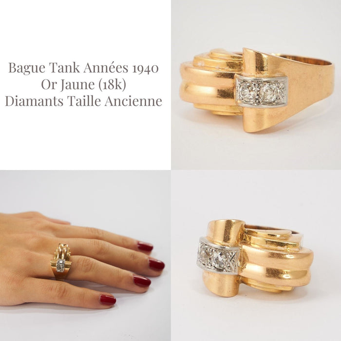 Bague Bague Tank Or Jaune Diamants 58 Facettes LOT 3745