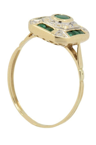 Bague 57 BAGUE STYLE ART-DÉCO EMERAUDES ET DIAMANTS 58 Facettes 042311
