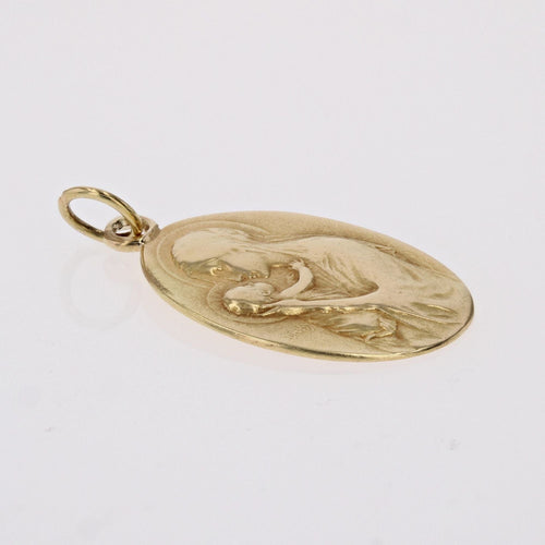Pendentif Médaille or jaune Vierge à l'enfant signée Dropsy 58 Facettes CVP102