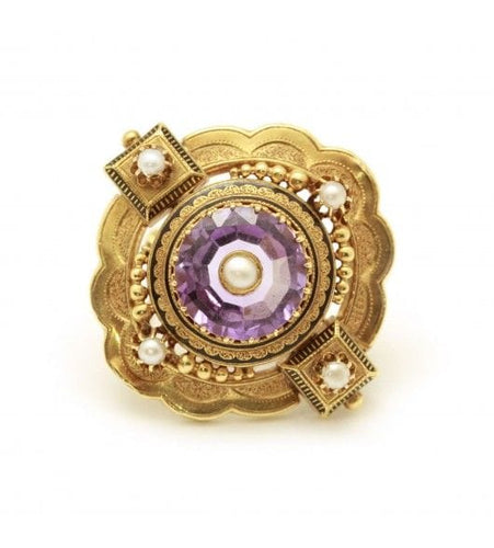 Broche Diamètre : 3.5 cm / Or 750 Broche Napoléon III Améthyste 58 Facettes 190124R
