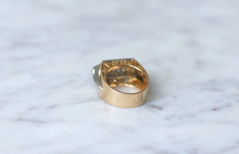 Bague Chevalière or rose et platine diamants 58 Facettes