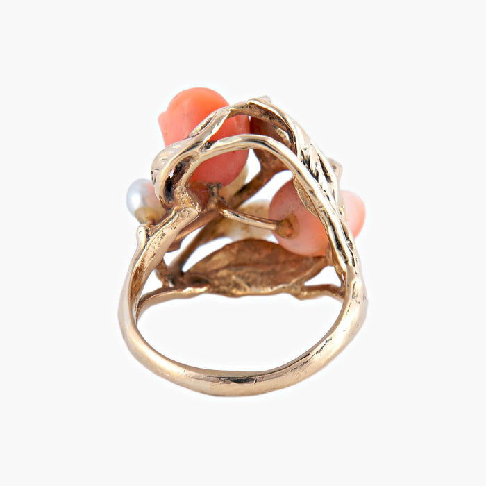 Bague Or Jaune / Corail / 54.5 BAGUE "ROSE" OR, PERLE & CORAIL 58 Facettes BO/220026/27