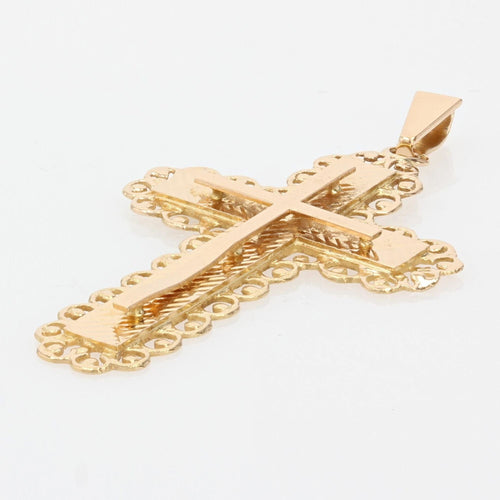 Pendentif Croix or rose motifs striés et ajourés 58 Facettes 14-330B