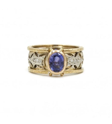 Bague 53 / Jaune et blanc / Or 750 Bague Saphir violet Diamants 58 Facettes 220074R