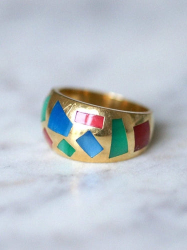 Bague jonc vintage en or jaune et mosaïque, Alain Clozeau 58 Facettes