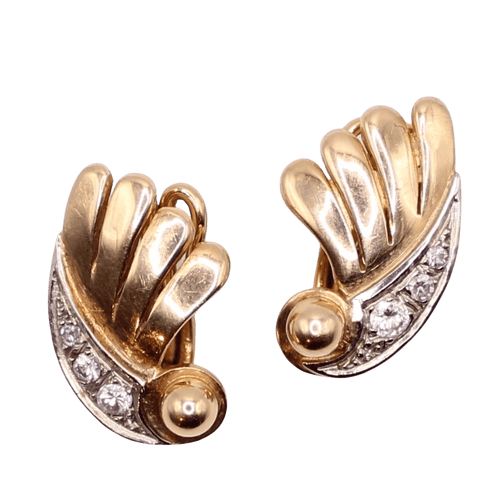 Boucles d'oreilles Boucles d'oreilles Année 1950 volutes Diamants Deux Ors 58 Facettes