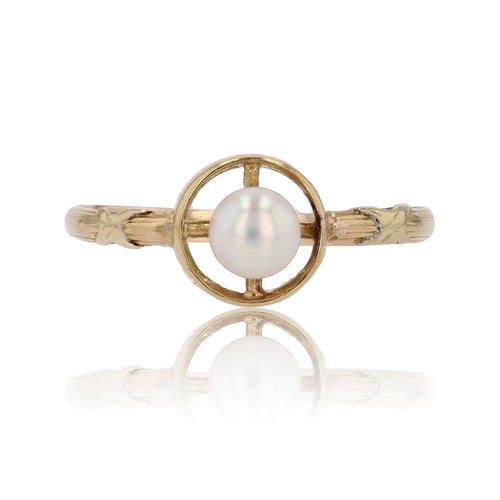 Bague 54 Bague ancienne or jaune solitaire perle 58 Facettes 19-134D