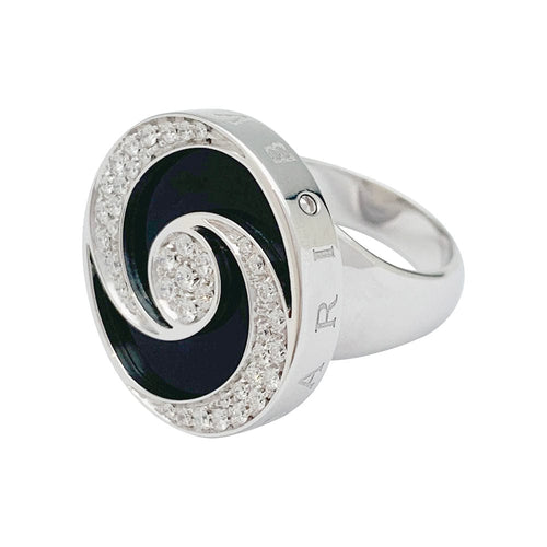 Bague 53 Bague Bulgari "Hypnotique" plateau tournant or blanc et acier, onyx et diamants. 58 Facettes 31216