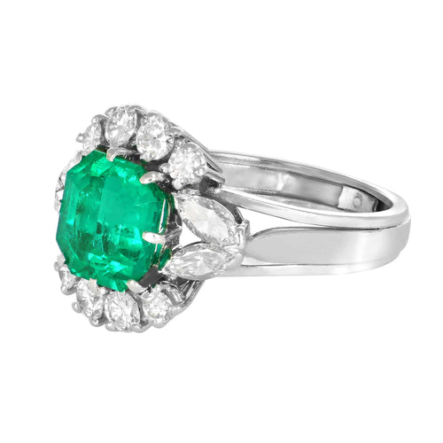 Bague 53 Bague Or Gris, Emeraude de Colombie et Diamants 58 Facettes 61300039