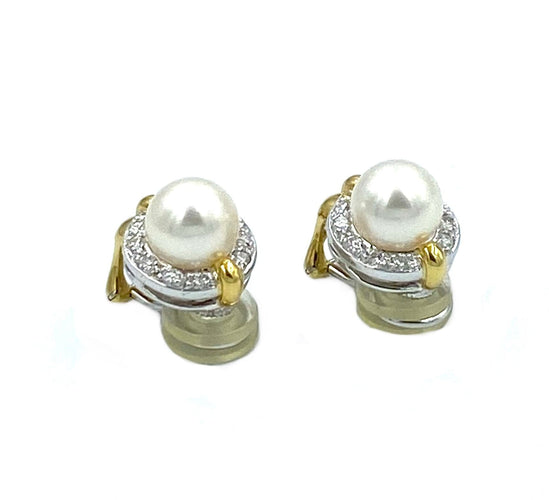 Boucles d'oreilles Boucles d’oreilles or jaune, perles et diamants 58 Facettes