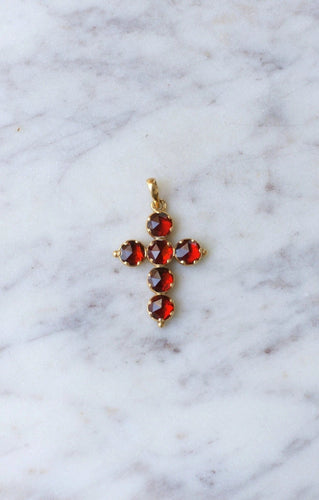 Pendentif Croix ancienne Or et Grenat de Perpignan 58 Facettes