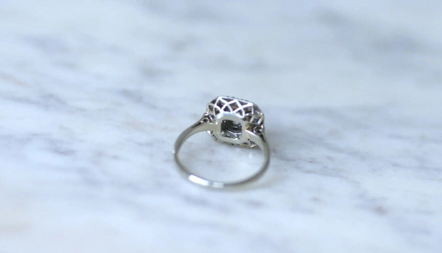 Bague 52 Bague Art Déco Or blanc Platine Diamants 58 Facettes
