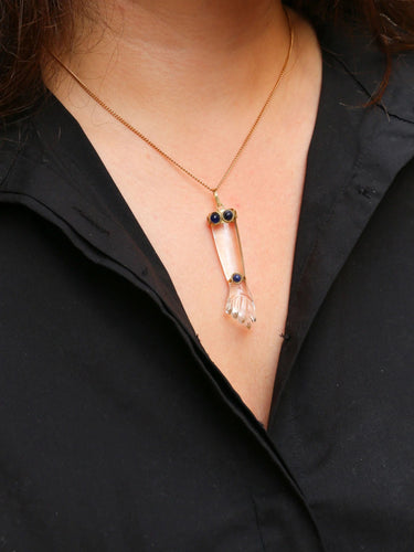 Pendentif Pendentif vintage Main de Figa or cristal de roche et lapis-lazuli 58 Facettes 814