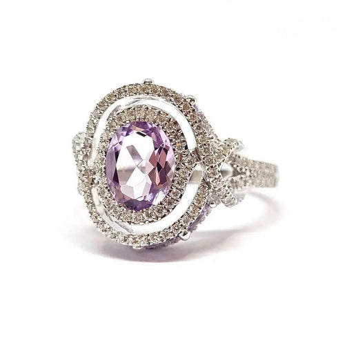 Bague Bague améthystes diamants or blanc 58 Facettes