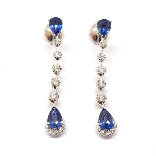 Boucles d'oreilles Pendants d'oreilles saphirs poire diamants or blanc 58 Facettes