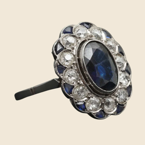 Bague Bague Marguerite platine saphir de Ceylan et diamants "Princesse mutine" 58 Facettes 2430