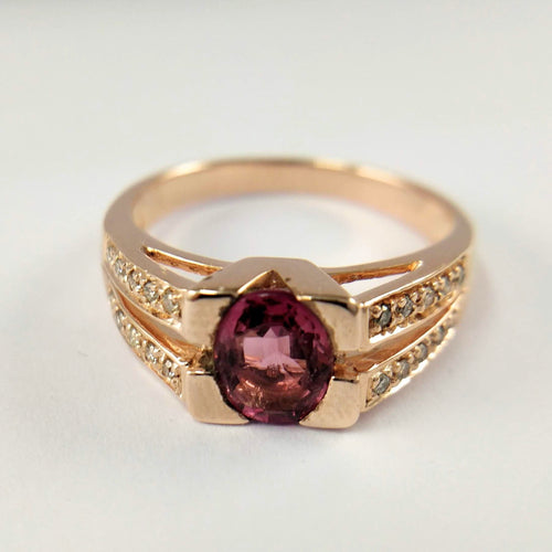 Bague Bague en or rose Diamants et tourmaline 58 Facettes 5587